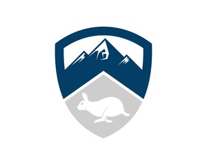 Simple shield with mountain and running rabbit inside