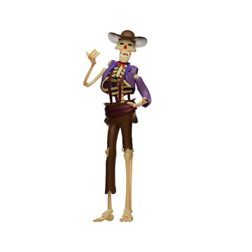 Cute Cartoon Skull Cowboy 3D Character smiley face
