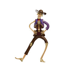 3D Skull Cowboy Cartoon Design having a funny pose