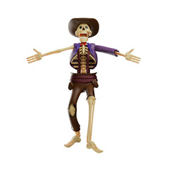 3D Skull Cowboy Cartoon Picture scream and open his arm widely