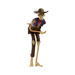 Skull Cowboy Cartoon 3D Illustration on a bow poses
