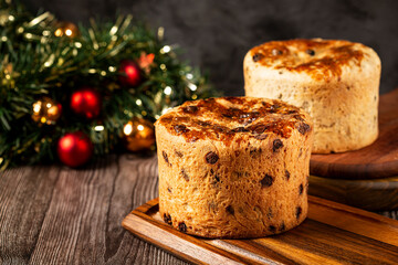 Delicious Panettone with chocolate. Panettone, Christmas food.