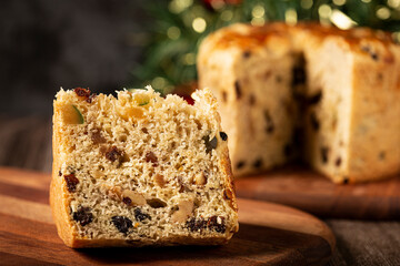 Panettone with candied fruits, traditional Christmas bread.