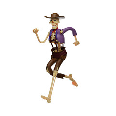 3D Skull Cowboy Cartoon Design running fast