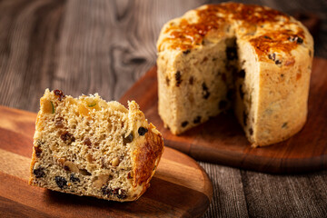 Panettone with candied fruits, traditional Christmas bread.