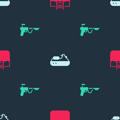 Set Swimming pool with ladder, Jet ski and Fishing harpoon on seamless pattern. Vector