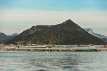 Binintiang Malaki, a crater of Taal volcano complex and fish pens at the lake. As seen form the...