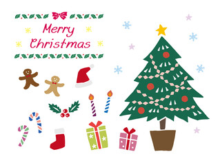 クリスマスセット　レトロなベクターイラスト