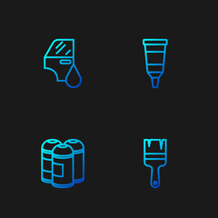 Set line Paint brush, spray can, Car painting and Tube with palette. Gradient color icons. Vector