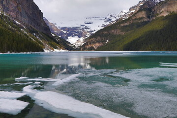 Amazing Lake Moraine and Lake Louise in the beautiful British Columbia, Canada. Epic landscape in the middle of the Rocky Mountains.