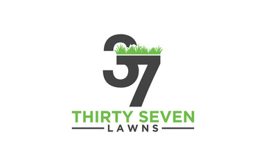 37 with grass vector logo design