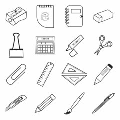 Stationery, icon set. Various office supplies for paper supplies and documents, linear icons. Line with editable stroke VECTOR SCHOOL