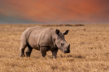 Obraz premium White Rhinoceros Ceratotherium simum Square-lipped Rhinoceros at Khama Rhino Sanctuary Kenya Africa.
