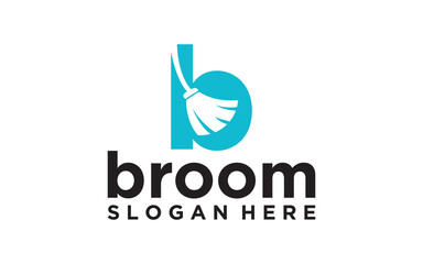 B initial with broom vector logo designs