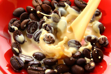 Combination of coffee beans and milk