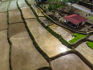aerial view of farm field near the settlement