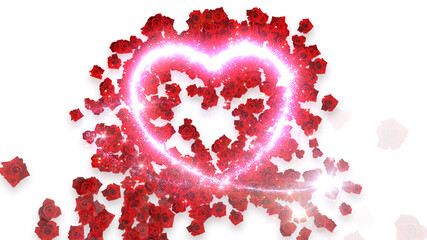 Heart Rose Glitter Sparkling Particles Love Fireworks 3D illustration.