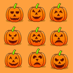 Pumpkin halloween set illustration vector with cartoon style. orange pumpkins bundle use for halloween poster, banner, flyer, web, website, site