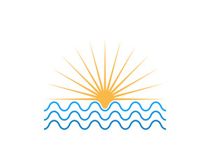 Sunrise on the sea water line logo
