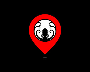 Octopus silhouette in the point location logo