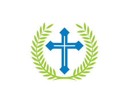 Christian cross on circle nature leaf