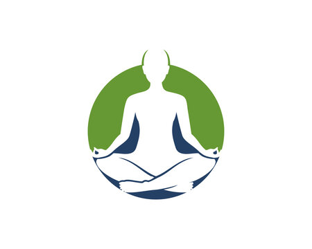 Woman meditation silhouette in circle logo