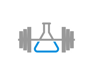 Laboratory test tube with gym dumbbell in the middle