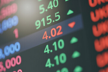 Stock market digital number chart business indicator stock exchange trading analysis investment financial on display crisis stock crash down and grow up gain and profits financial