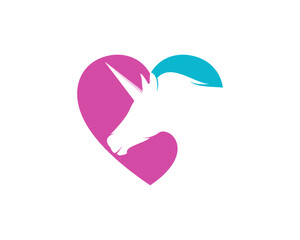 Unicorn silhouette in the love logo