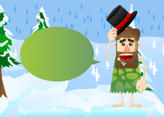 Cartoon prehistoric man tipping his hat. Vector illustration of a man from the stone age.