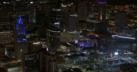 Kansas Missouri Aerial v11 tracking left shot capturing the illuminated night cityscape of vibrant downtown central business district - Shot with Inspire 2, X7 camera - August 2020
