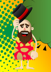 Cartoon prehistoric man tipping his hat. Vector illustration of a man from the stone age.