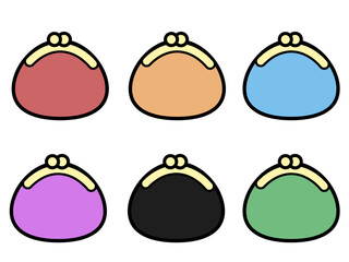 がまぐち財布のシンプルなアイコンイラストセット