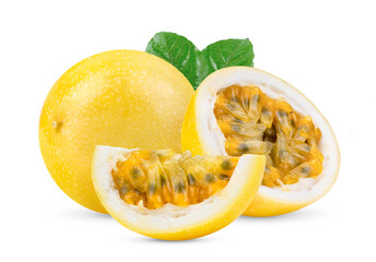 Yellow passion fruit isolated on white