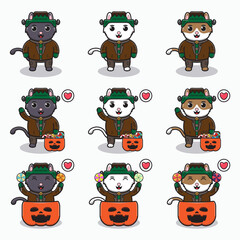 Obraz premium Vector illustration of cute cats with Frankenstein halloween costume. cat character vector design. Good for icon, label, sticker, clipart.