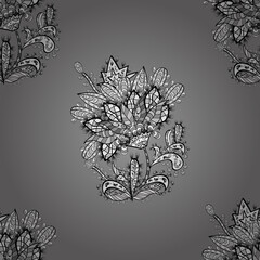 seamless pattern with white floral doodles elements