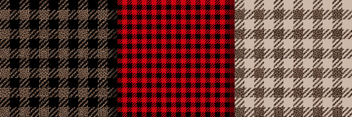 Check Fashion Seamless Patterns Set. Vector Vichy Repeat Backgrounds.