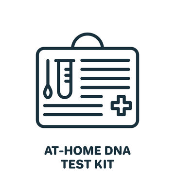 At-Home DNA Test Kits Line Icon. Equipment For Research DNA At Home Outline Icon. Sample With Swab And Tube For Genetic Analysis Linear Pictogram. Editable Stroke. Isolated Vector Illustration