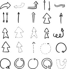 Hand drawn arrows set vector. Arrow doodle. Pointer direction.
