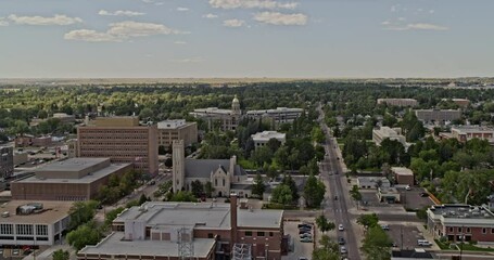 Cheyenne Wyoming Aerial v2 cinematic dolly in drone flying through renaissance revival style state capitol building surrounded by greenery - Shot with Inspire 2, X7 camera - August 2020