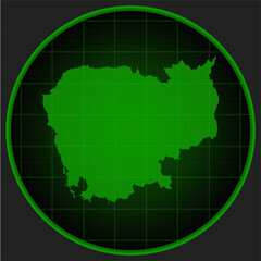 Template vector map outline Cambodia on radar