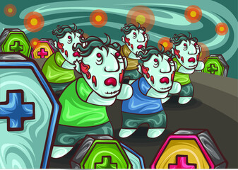 A group of decaying flesh-eating zombies. Vector illustration.