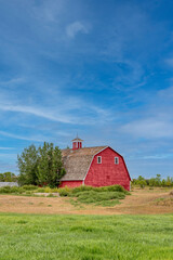 Vintage red barn on the Saskatchewan prairies 