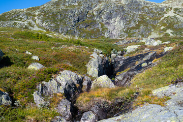 Fototapeta na wymiar photos of norwegian watercourses down the mountain and waterfalls