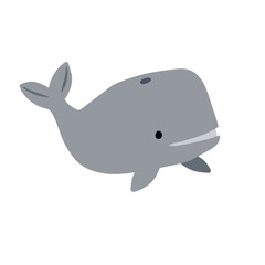Cute funny whale. Marine animal. Funny blue sperm whale. Children drawing in Scandinavian style
