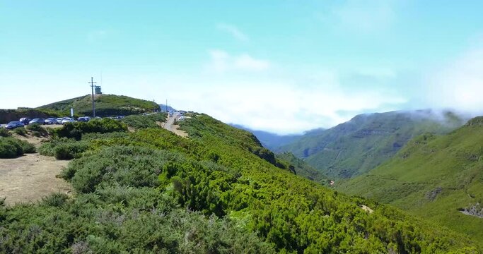 Scenic Mountain Views On A Sunny Day From Levada do Alecrim, A Popular Hiking Area In Rabacal, Madeira, Portugal. - aerial