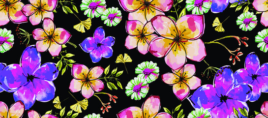 Hand drawn Floral seamless original pattern in vintage style. vector design for fashion, fabric, wallpaper and all prints ornamental garden Flowers and leaves.