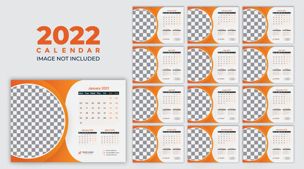 desk calendar 2022, table calendar,2022 calendar template. Corporate and business planner diary. Week starts on Sunday. Set of 12 months 2022 pages.