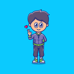 Cute boy with love sign hand