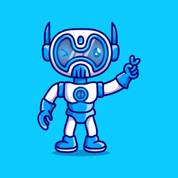 Cute Robot With Peace Sign Hand